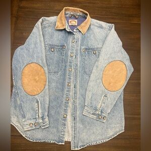 Vintage 1980s Banana Republic Denim Shirt with leather accents.